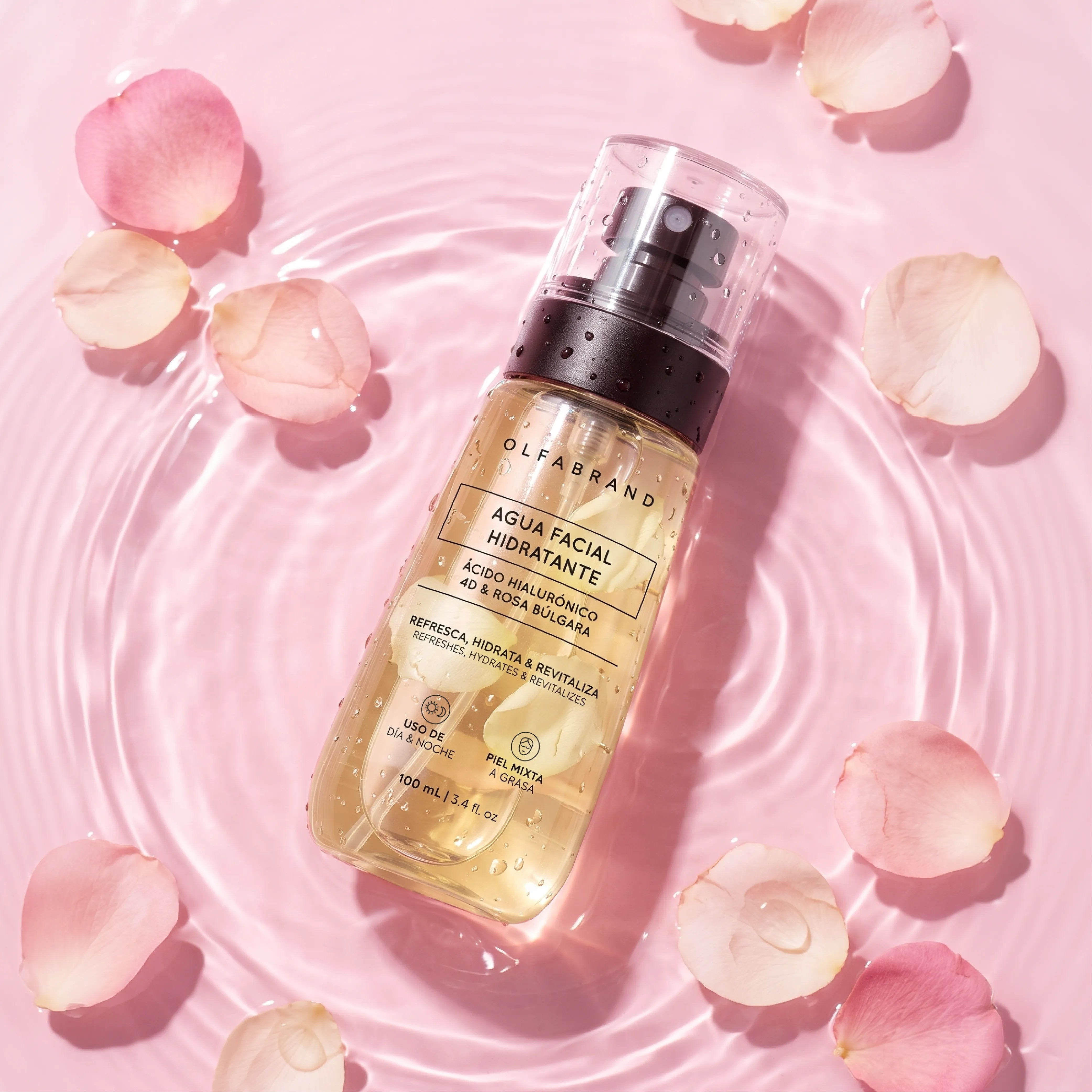 AGUA FACIAL HIDRATANTE ACIDO HIALURONICO 4D + ROSA BULGARIA 100 Ml